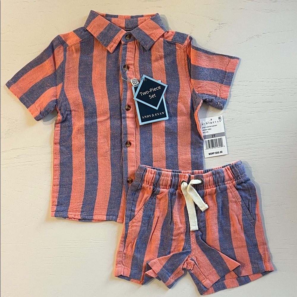 Andy & Evan Linen Blend Toddler Boy Striped Set 2T 3T